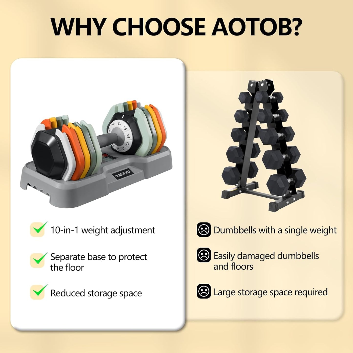 AOTOB 55LB Colorful Adjustable Dumbbell Set – Fast 1-Second Weight Adjust, Anti-Slip Handle, Compact & Safe Design for Home Workouts (Pair)