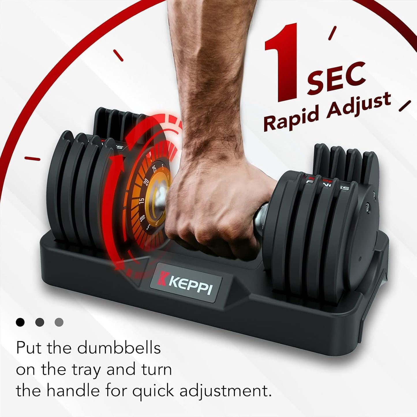 Keppi 25LB Adjustable Dumbbell Set – 5-in-1 Compact Free Weights with Fast One-Hand Weight Dial & Anti-Slip Metal Handle