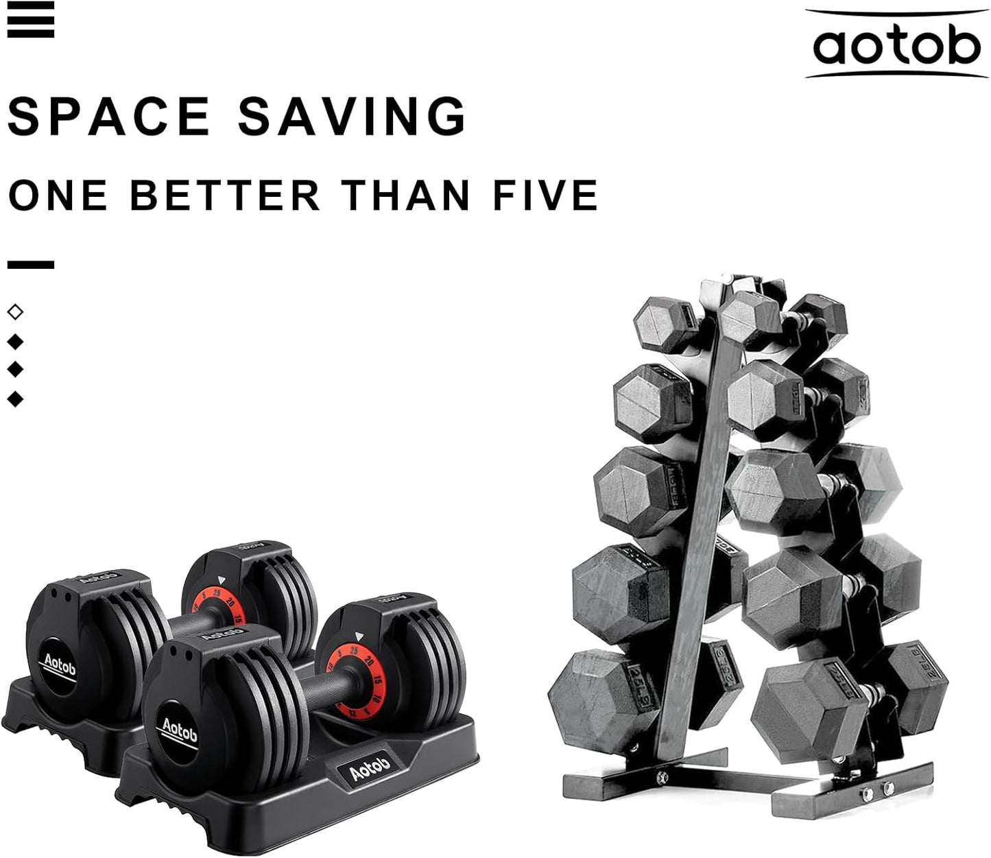 AOTOB 25LB Adjustable Dumbbell Set – Fast 3-Second Weight Dial with Anti-Slip Handle & Compact Storage for Home Gym (Black Pair)