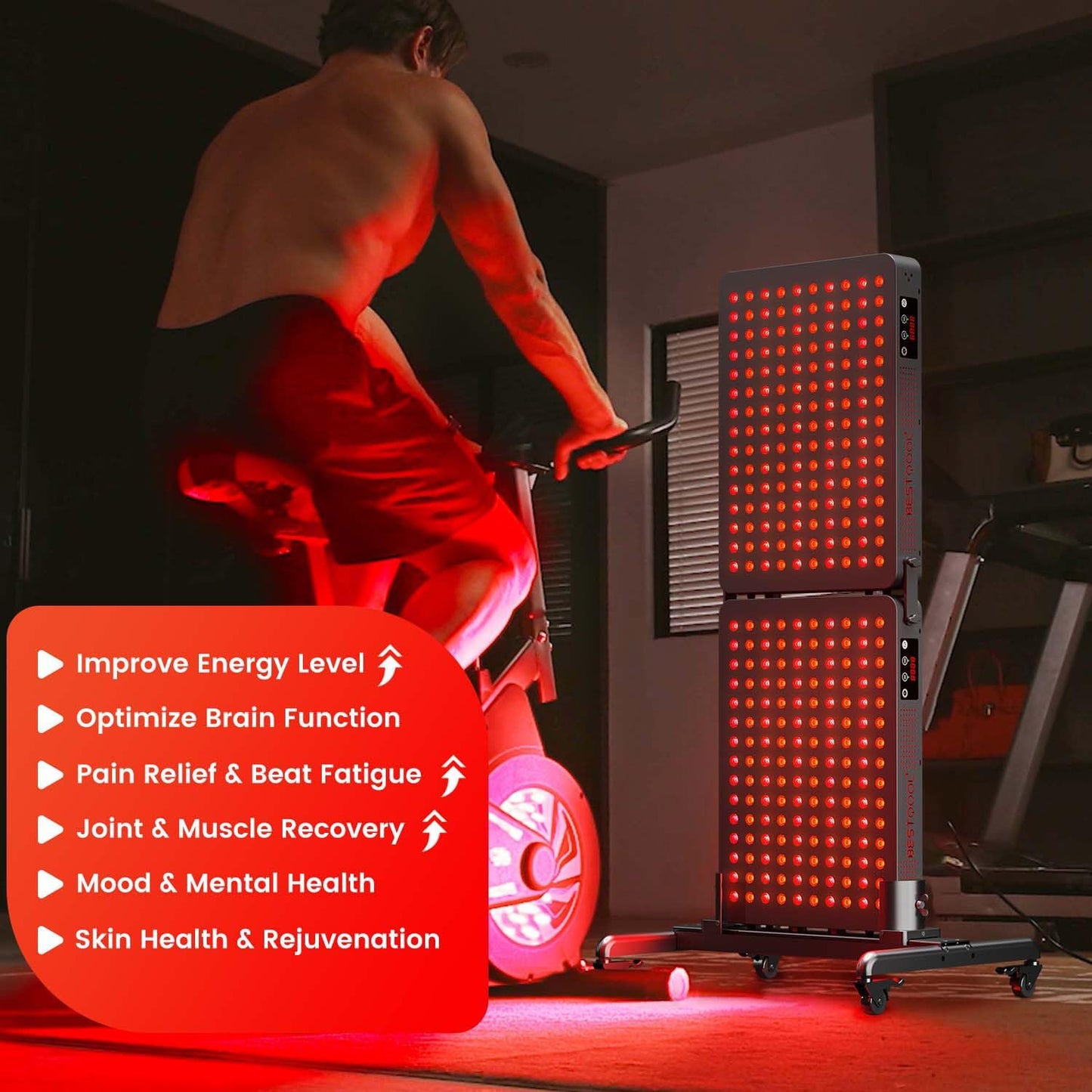 Bestqool Red Light Therapy Panel – 4 Wavelengths Full Body Near Infrared Light Therapy, 150 High-Power LEDs, Dual Chip Design, 250W for Anti-Aging, Pain Relief & Skin Rejuvenation
