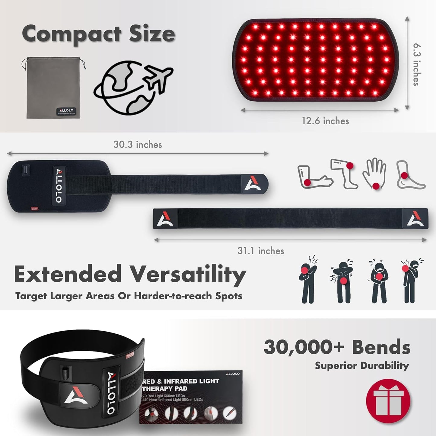 Wearable Red Light Therapy Wrap – Infrared LED Light Belt with Remote Control, 660nm & 850nm Wavelengths for Back, Waist, and Joint Pain Relief