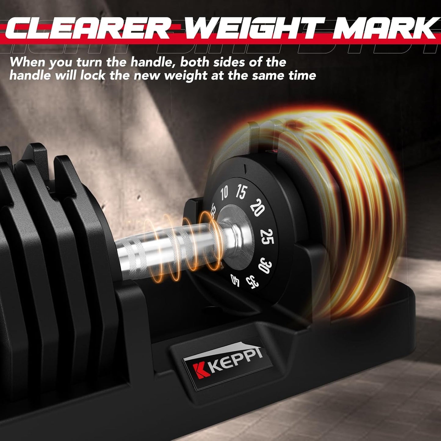 Keppi 55LB Adjustable Dumbbell Set – 10-in-1 Free Weights Pair with Fast 1-Second Dial, Anti-Slip Handle & Storage Tray