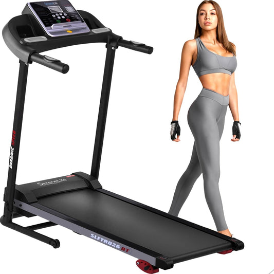 SereneLife SLFTRD26BT Folding Treadmill – Compact Bluetooth Home Fitness Machine with Manual Incline, 12 Preset Programs, LCD Display & Wide Running Belt for Cardio & Weight Loss