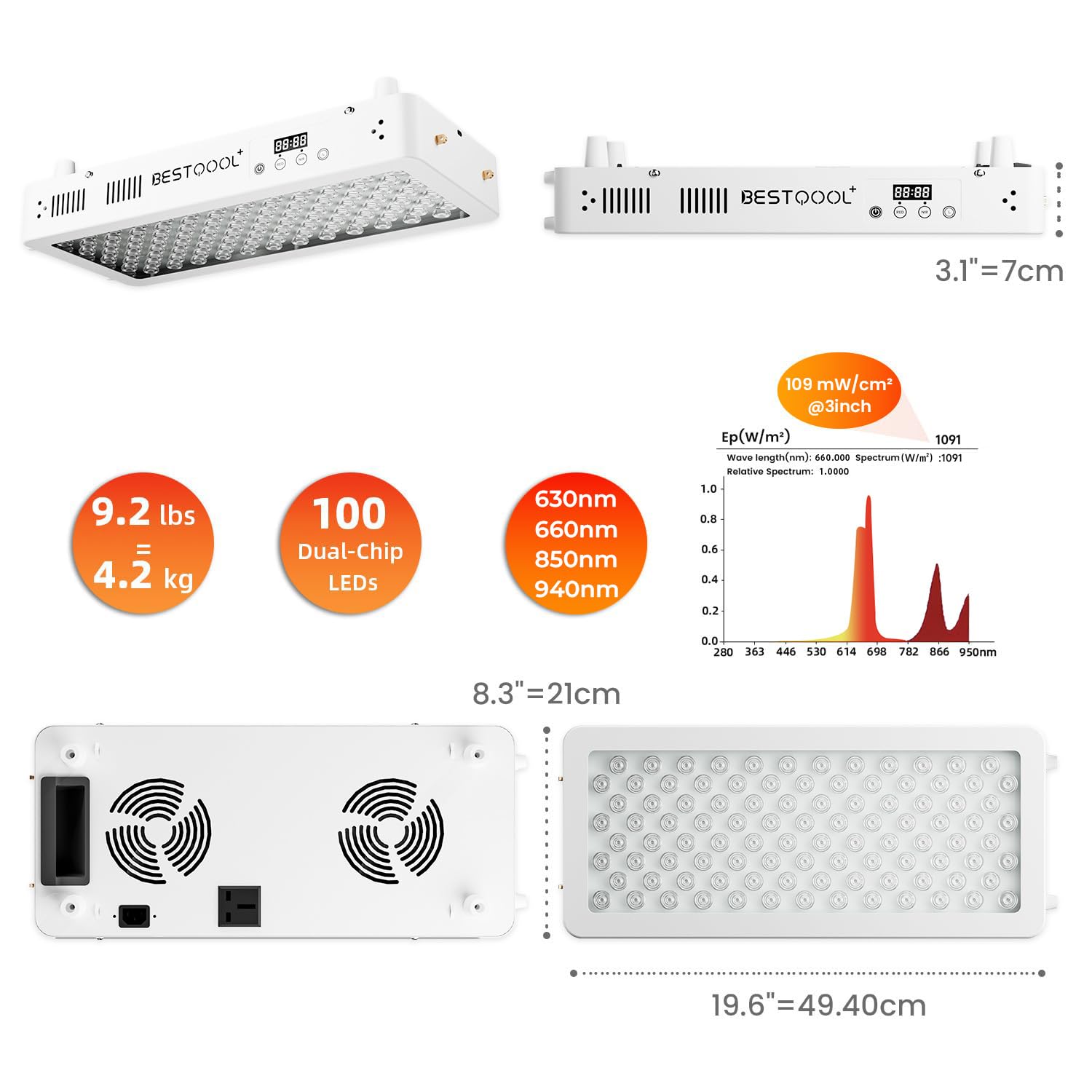 Bestqool Pro100 Red Light Therapy Panel – 4 Wavelength Infrared LED Light for Face & Body, High-Power 170W Device with Dual Chip LEDs, Modular Design for Skin, Pain & Muscle Recovery