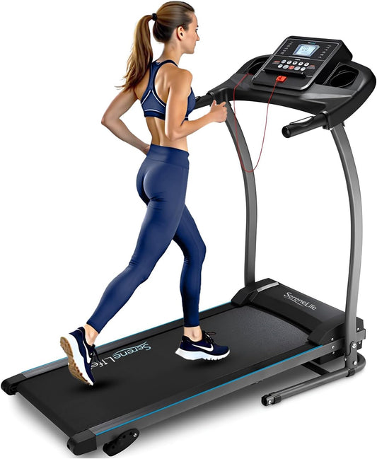 SereneLife SLFTRD213.5 Folding Treadmill – Smart Bluetooth Home Fitness Machine with 12 Preset Programs, Manual Incline, LCD Display & 6.5 MPH Max Speed for Walking, Jogging & Cardio