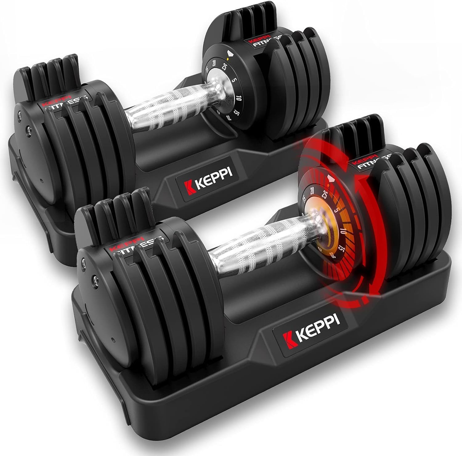 Keppi 25LB Adjustable Dumbbell Set – 5-in-1 Compact Free Weights with Fast One-Hand Weight Dial & Anti-Slip Metal Handle
