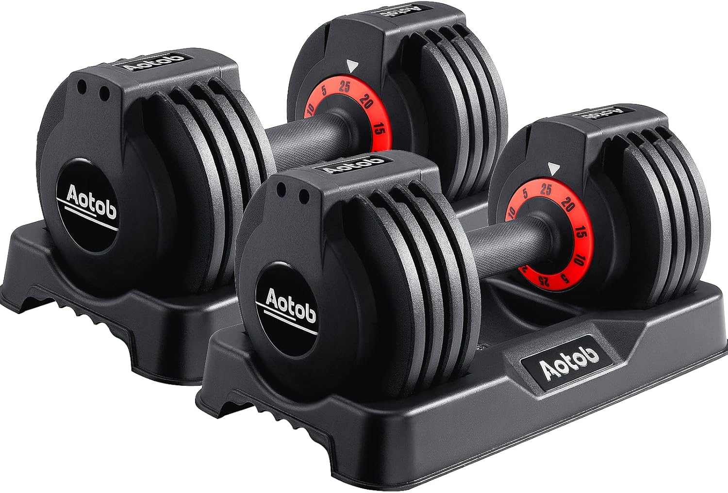 AOTOB 25LB Adjustable Dumbbell Set – Fast 3-Second Weight Dial with Anti-Slip Handle & Compact Storage for Home Gym (Black Pair)