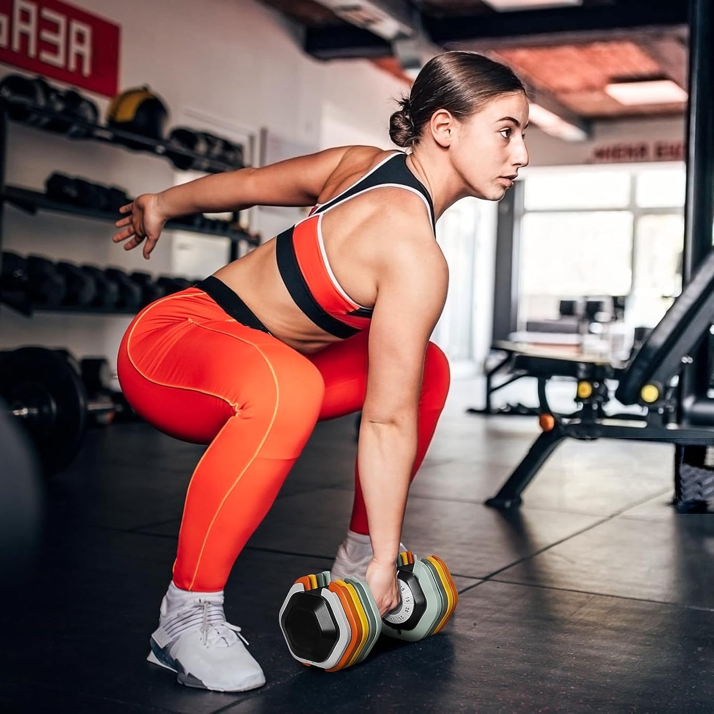 AOTOB 55LB Colorful Adjustable Dumbbell Set – Fast 1-Second Weight Adjust, Anti-Slip Handle, Compact & Safe Design for Home Workouts (Pair)