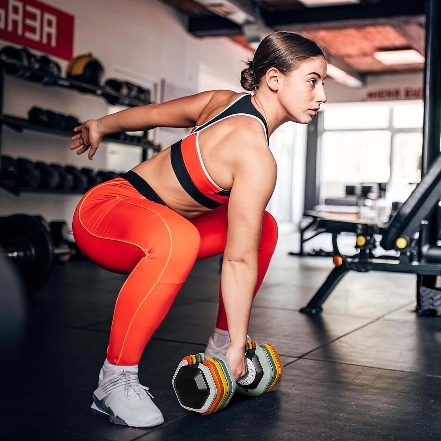 AOTOB 55LB Colorful Adjustable Dumbbell Set – Fast 1-Second Weight Adjust, Anti-Slip Handle, Compact & Safe Design for Home Workouts (Pair)