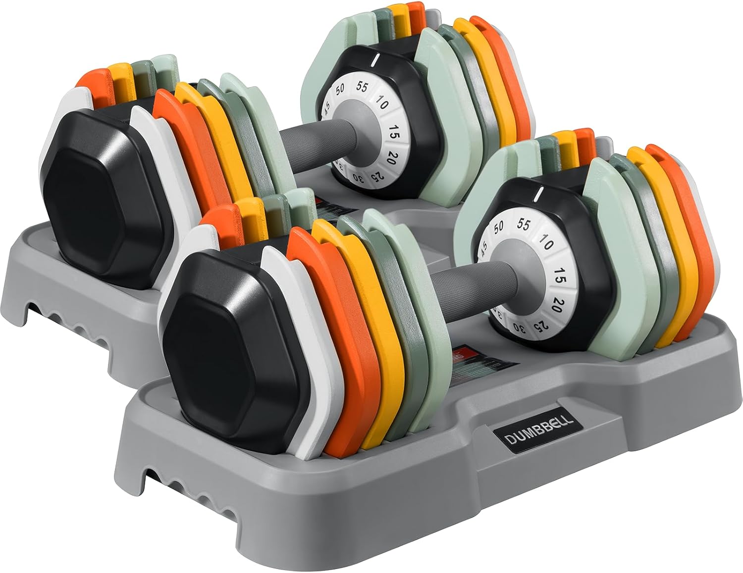 AOTOB 55LB Colorful Adjustable Dumbbell Set – Fast 1-Second Weight Adjust, Anti-Slip Handle, Compact & Safe Design for Home Workouts (Pair)