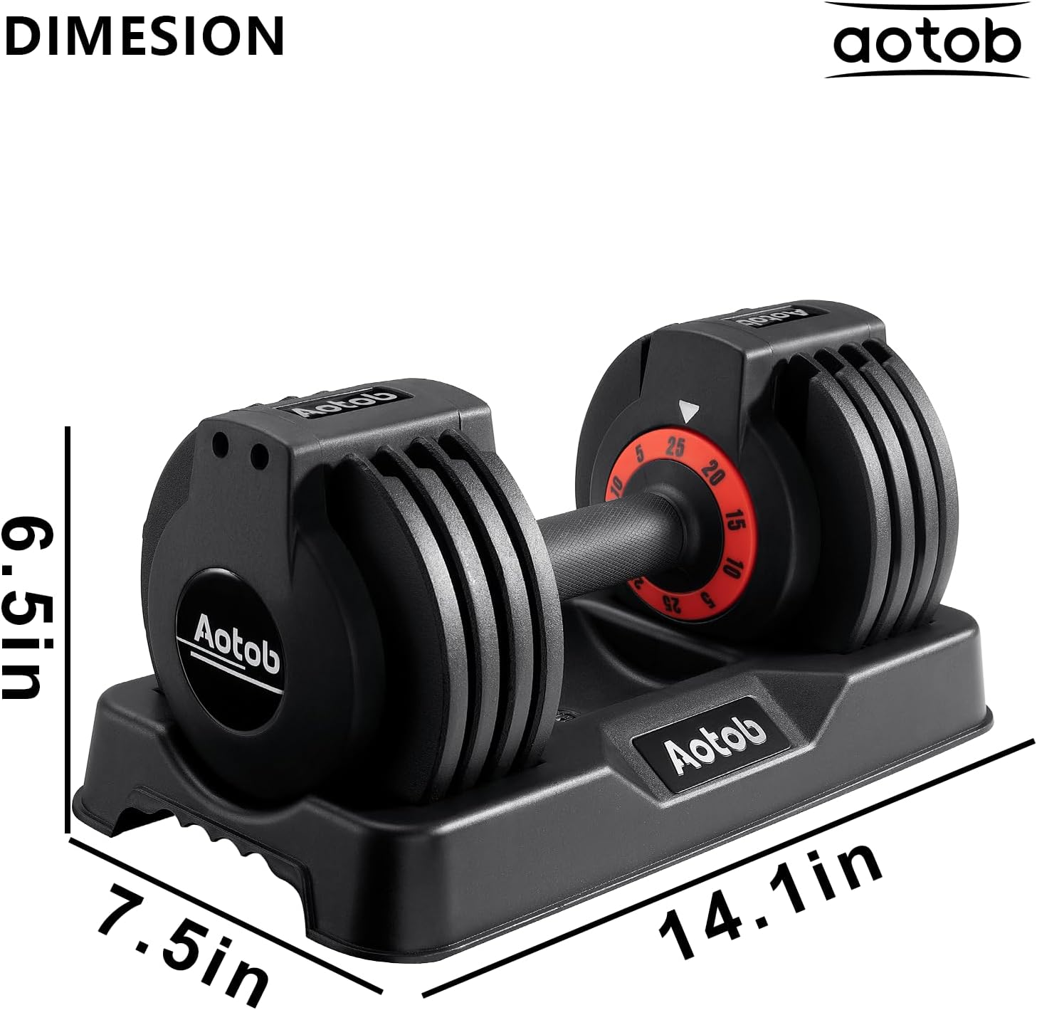 AOTOB 25LB Adjustable Dumbbell Set – Fast 3-Second Weight Dial with Anti-Slip Handle & Compact Storage for Home Gym (Black Pair)