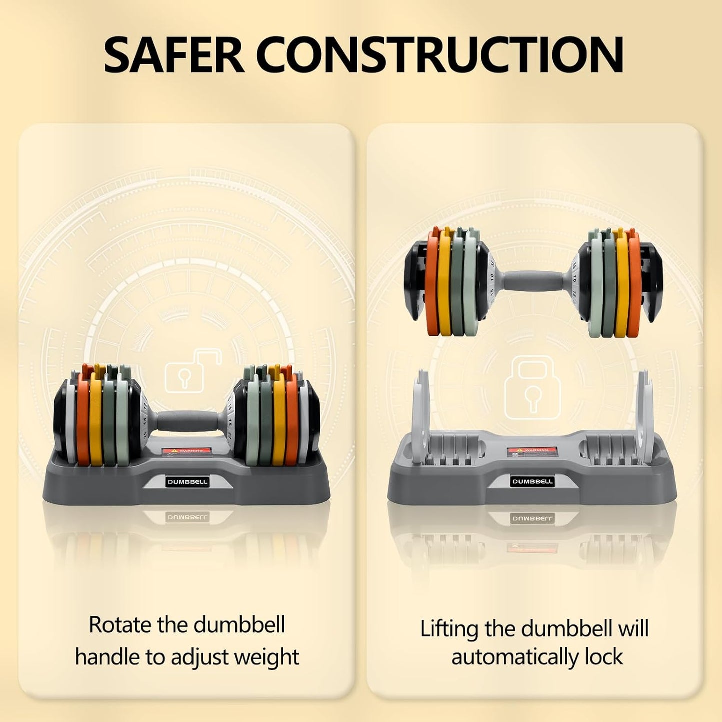 AOTOB 55LB Colorful Adjustable Dumbbell Set – Fast 1-Second Weight Adjust, Anti-Slip Handle, Compact & Safe Design for Home Workouts (Pair)
