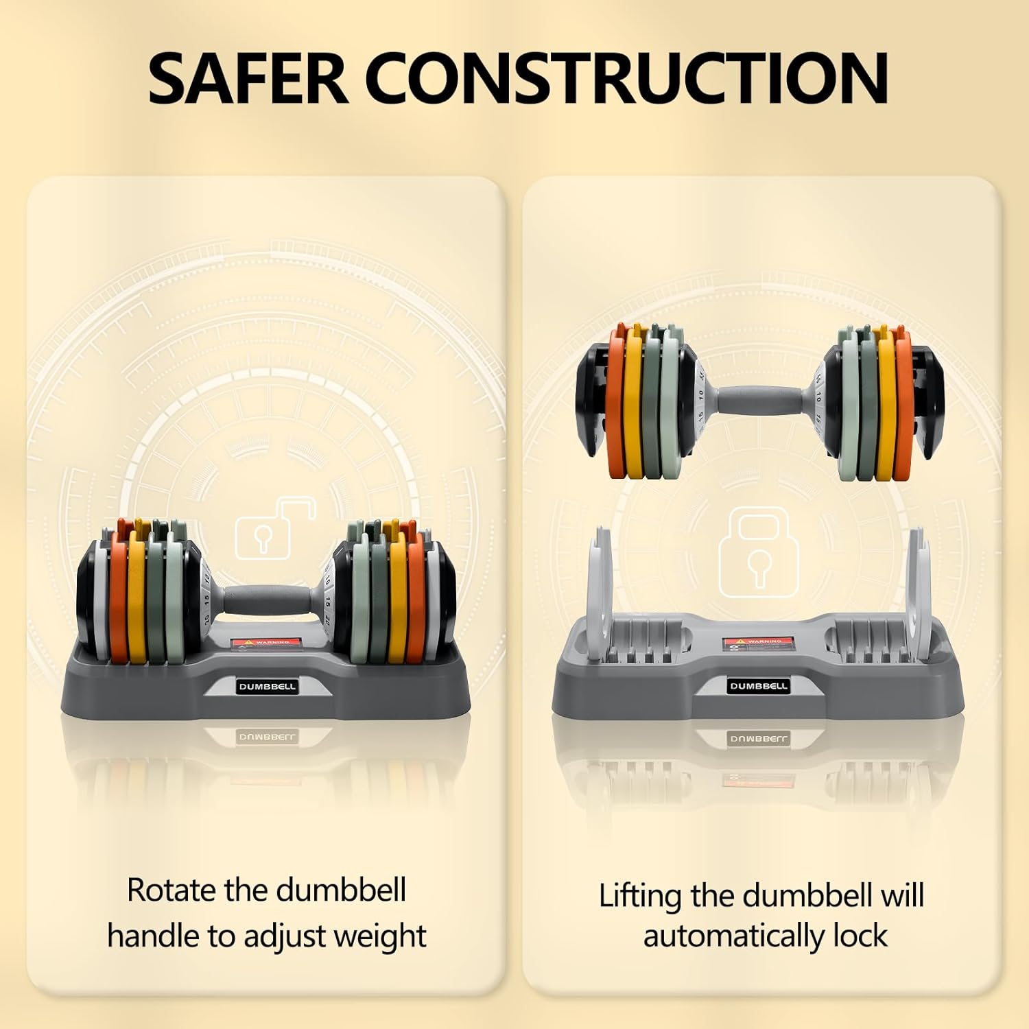 AOTOB 55LB Colorful Adjustable Dumbbell Set – Fast 1-Second Weight Adjust, Anti-Slip Handle, Compact & Safe Design for Home Workouts (Pair)