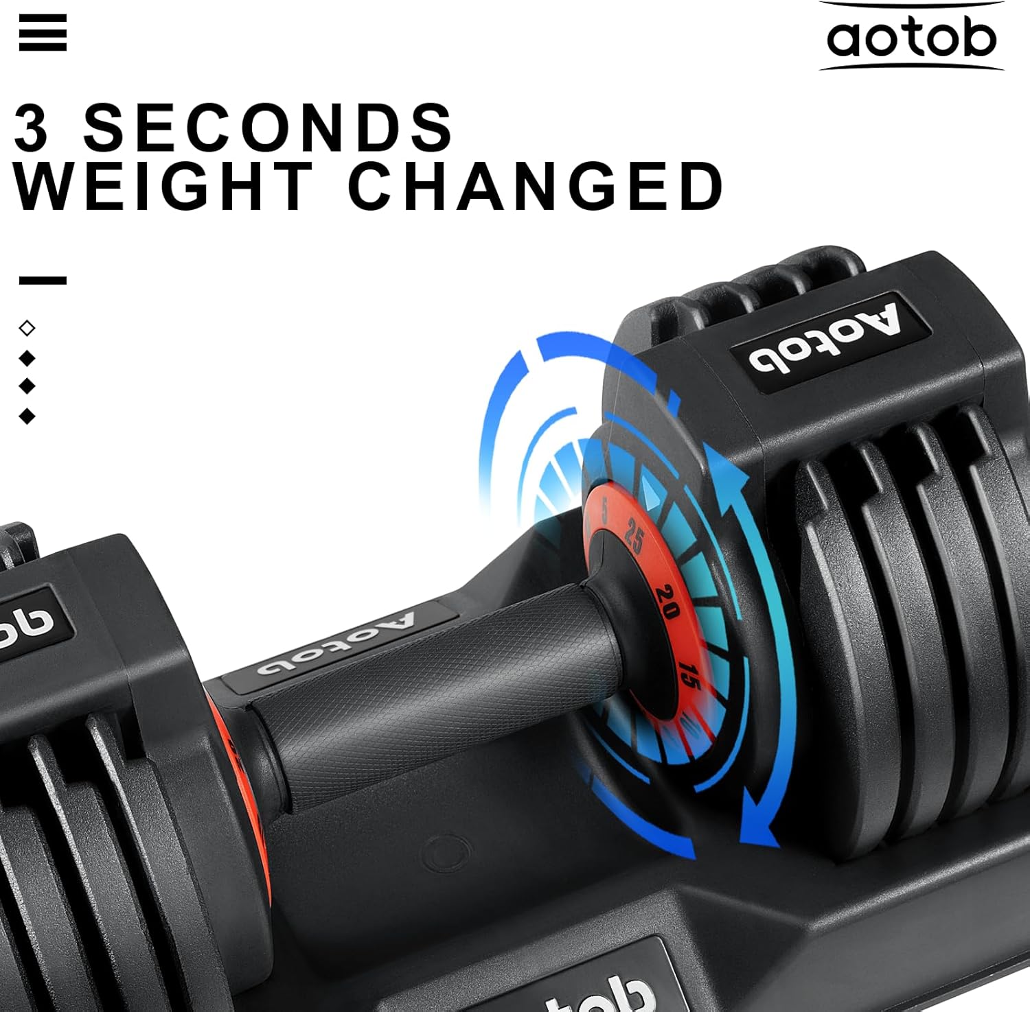 AOTOB 25LB Adjustable Dumbbell Set – Fast 3-Second Weight Dial with Anti-Slip Handle & Compact Storage for Home Gym (Black Pair)