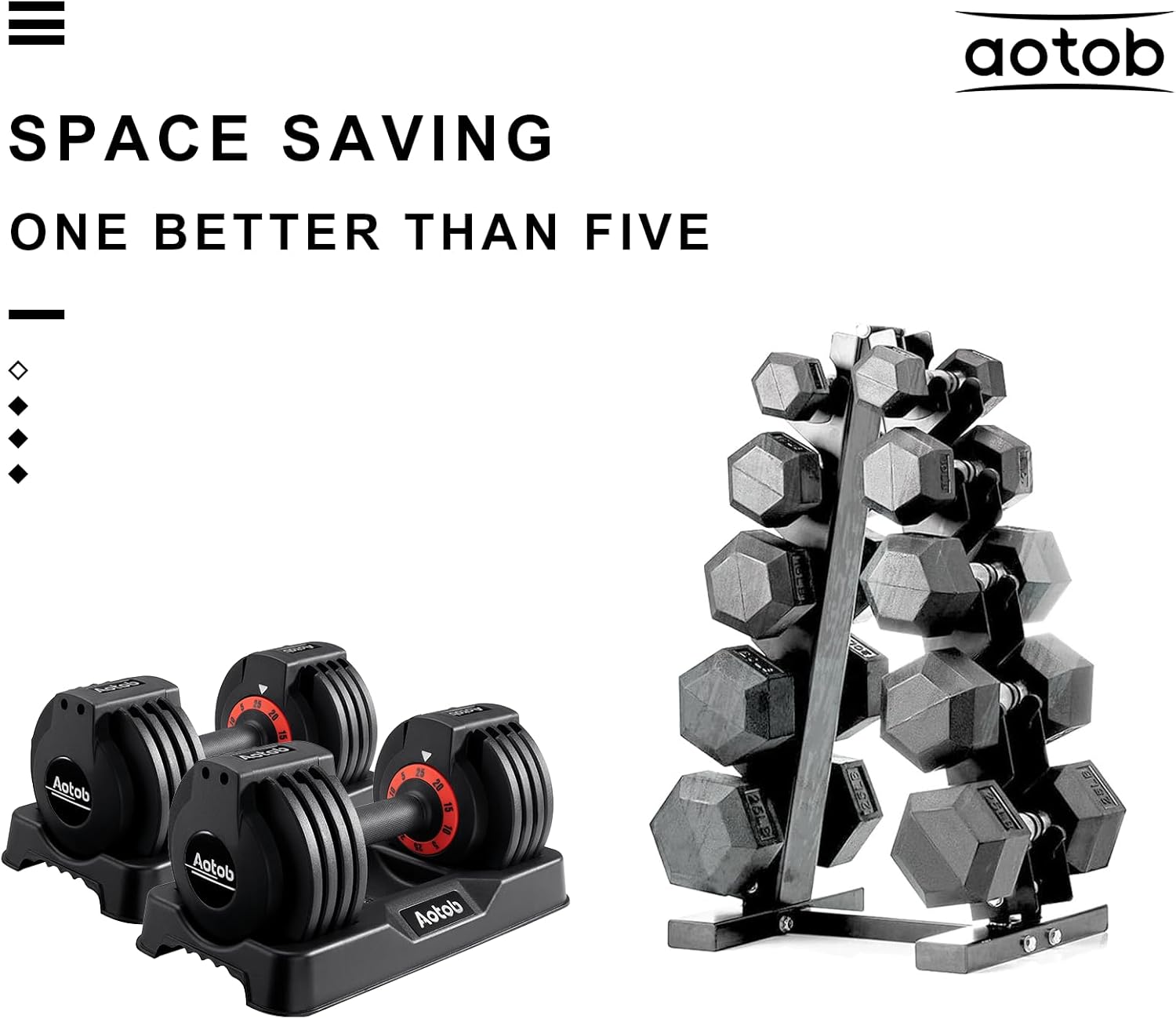 AOTOB 25LB Adjustable Dumbbell Set – Fast 3-Second Weight Dial with Anti-Slip Handle & Compact Storage for Home Gym (Black Pair)