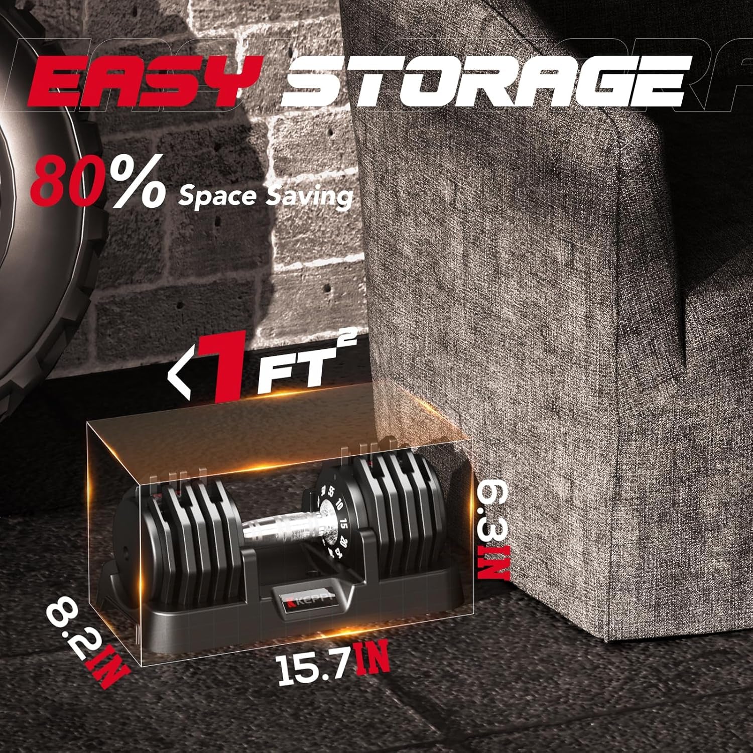 Keppi 55LB Adjustable Dumbbell Set – 10-in-1 Free Weights Pair with Fast 1-Second Dial, Anti-Slip Handle & Storage Tray