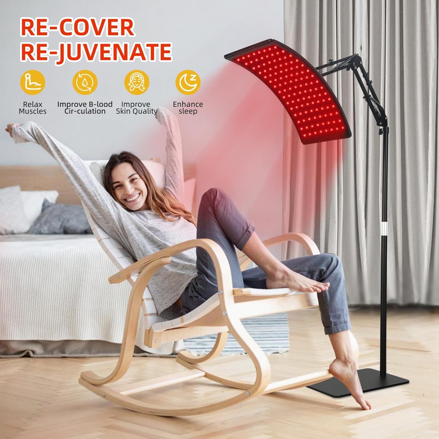 Viconor Red Light Therapy Lamp – 120 LEDs with Dual Wavelengths (660nm & 850nm) Infrared Light Therapy Device with Adjustable Stand for Face and Body